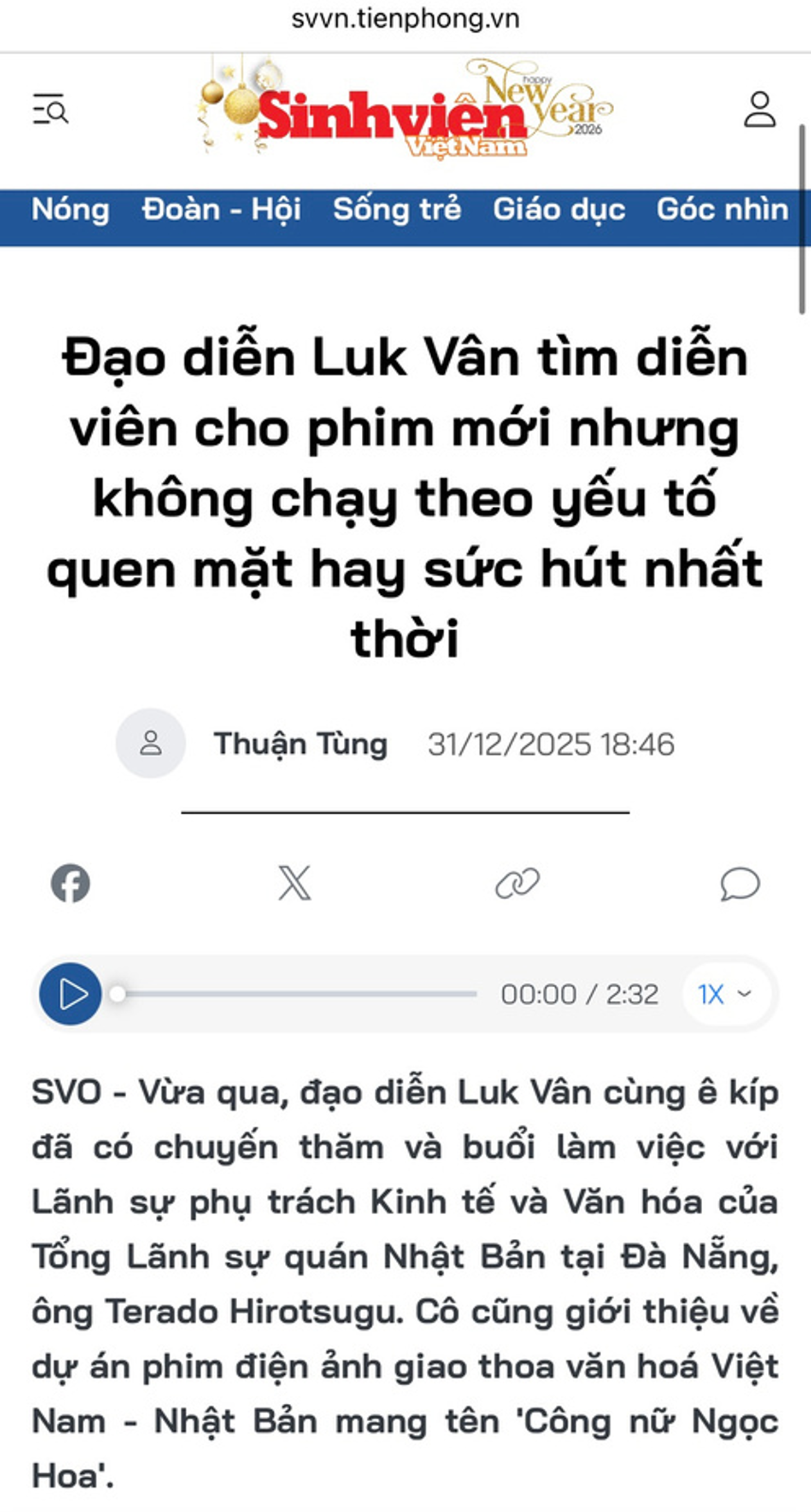 Tạp chí Thế Giới Điện Ảnh đưa tin về ekip phim Công Nữ Ngọc Hoa trong chuyến công tác thăm Tổng lãnh sự quán Nhật Bản.